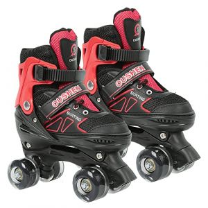 Patins &agrave; Roues Align&eacute;es R&eacute;glablesPatins &agrave; roulettes pour Filles et Enfants de 3 &agrave; 12 Ans avec Roues, 4 r&eacute;glables pour d&eacute;butants, pour d&eacute;butants - Cadeau de No&euml;l et d'anniversaire-M-Rouge et Noir (Hechheu, neuf)
