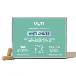 ULTI Paris - G&eacute;lules Anti-chute Cheveux, Complexe Naturel avec du curcuma, biotine, Saw Palmetto, Curcuma et cheveux de v&eacute;nus/Fabriqu&eacute; en France (Ulti Paris, neuf)