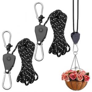 Corde à Cliquet avec Crochets, 2 Pièces, Cliquet de Poulie à Corde Réglable, Poulie Retractable pour Plantes pour Les Lampes pour Plantes et Les Pots de Jardinage, Tente Randonnée (EUROEDI SPEDITION, neuf)