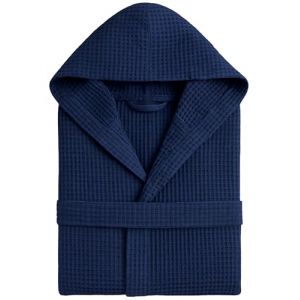 Peignoir nid d'abeille pour femme et peignoir en coton avec capuche, poches et ceinture, l&eacute;ger et de voyage S-XXXL, bleu marine, XXL/3XL (Pandesia store, neuf)
