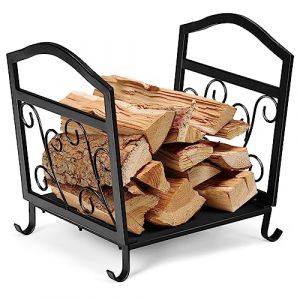 COSTWAY Range Bûche Interieur en Fer Forgé Poignée Pratique et Pieds Surélevés, Porte-bûches Charge Max 50KG pour Poêle Brasero, 40 x 34 x 36CM, Noir (Floral) (FDS GmbH, neuf)