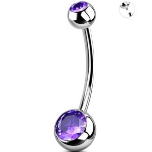 OUFER 14G 12mm Piercing Nombril Boules de Ventre Violet en Titane G23 Anneau de Nombril Violet Transparent en Filetage Interne en Forme de Violet de 1.6mm Bijou pour Femme (OUFER INC, neuf)