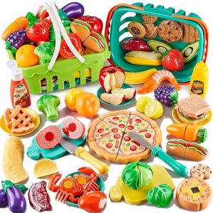 Ensemble de 85 pi&egrave;ces de Jeu de Nourriture pour Enfants, Jouets de d&eacute;coupe de Nourriture avec 2 paniers, Accessoires de Cuisine de Jeu pour Tout-Petits, Fausse Nourriture avec Pizza, Meilleur Cadeau. (Kidsciety EU, neuf)