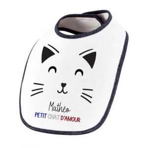 Planetee Bavoir Math&eacute;o Petit Chat d'Amour | Lange Serviette Personnalisable Coton Doux Cadeau Naissance Nourrison Baby Shower (PLANETEE, neuf)