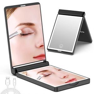 WOBSION Rechargable LED Miroir de Voyage éclairé, grossissement 1x/3x Portable pour Sac à Main, Miroir portatif à Deux Faces, Noir (Wobsion, neuf)