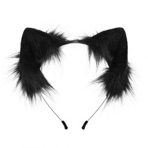 Serre-t&ecirc;te oreilles de renard, oreilles de chat en fausse fourrure, serre-t&ecirc;te oreilles de loup, accessoires de costume en fourrure, &eacute;pingle &agrave; cheveux tendance for adultes, cosplay d'Halloween(Black) (FFNWFHZ, neuf)