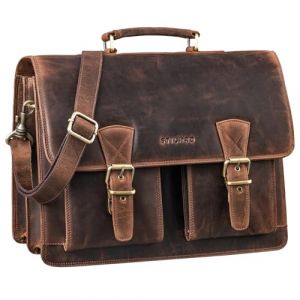 STILORD 'Jeffrey' Cartable en Cuir Véritable - Grande Sacoche Enseignant Porte Document Hommes & Femmes - Sac d'Ordinateur 15,6 Pouces - Sac Bandoulière avec Fixation Trolley, Couleur:Soria - Marron (STILORD Cuir, neuf)
