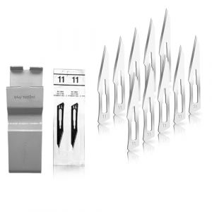 Lot de 10 lames de scalpel - Lames bistouri N° 11 - Lame chirurgicale stérile fabriquée en acier au carbone pour Manche de scalpel n°3 - emballés individuellement dans stérile (Instruments en acier inoxydable de marque May, neuf)