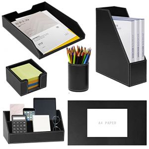 XNONE Lot de 6 organiseurs de bureau en cuir avec bloc-notes,plateau à papier,porte-revues,pot à stylos,porte-notes,trieur de lettres,convient pour une utilisation personnelle et cadeau,noir (XNONE, neuf)