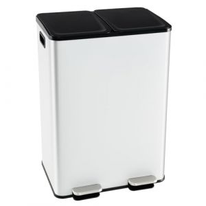 COSTWAY Poubelle Cuisine 2 x 30L, Poubelle Tri Selectif en Acier Inox, Anti-Empreinte, 2 Seaux Intérieurs en Plastique, Fermeture en Douceur, Casier pour Désodorisant (Blanc,2x30L) (FDS GmbH, neuf)