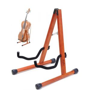 Musbeat Support de violoncelle en forme de A avec mousse rembourrée, support de violoncelle en bois fabriqué à la main avec trou pour archet pour violoncelle, support en bois d'acajou pour violoncelle (Musbeat Store, neuf)