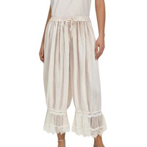 Pantalon bouffant 7/8 pour femme - Couleur unie - Élégant - Avec volants - Léger et aéré - Avec ceinture - Décontracté - Pantalon sarouel ample - Vintage - Pantalon de pyjama décontracté, beige, S (chengaojian999, neuf)