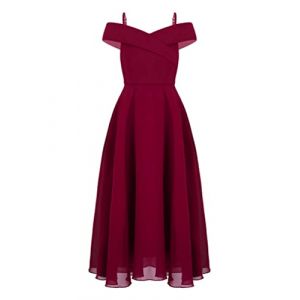iiniim Robe C&eacute;r&eacute;monie Soir&eacute;e Cocktail Enfant Fille Robe &Eacute;paules Denudee sans Manches Tenue Demoiselles d'honneur Princesse Robes Mousseline De Soie 4-16 Ans Bordeaux 11-12 Ans (yunduantong, neuf)