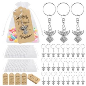 ZXShow Porte-Cl&eacute;s Ange Gardien Lot 30 Cadeaux Invit&eacute;s Mariage Merci avec Pendentif Ange Gardien Carte Kraft et Sac Organza Cadeau Invit&eacute; Mariage Original Drag&eacute;es Bapt&ecirc;me Anniversaire Communion (ZXShow, neuf)