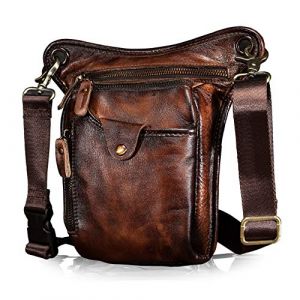 Le'aokuu Sacs de Jambe Sac en Cuir Véritable Hommes Messager Sac à bandoulière Sacs à la Taille Sports Randonnée, 211-5 A2 Rouge-Marron, 15 x 3.5 x 22 cm (5.9 x 1.37 x 8.6 inch), Hommes (Somedayfine, neuf)