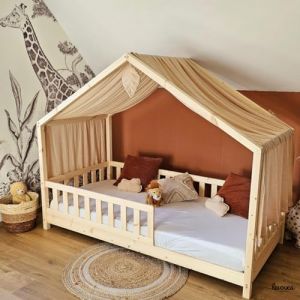 Lelouca Ciel de lit cabane,100x350 cm, Coton Biologique Beige, d&eacute;coration pour Chambre b&eacute;b&eacute; ou Enfant. Inclus : 1 Toile lit cabane; 1 Feuille de d&eacute;coration et Les Attaches Pratiques. (Lelouca, neuf)