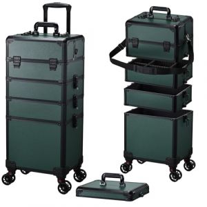 Valise Maquillage 5 en 1 Malette Maquillage Valise Onglerie Professionnel Malette Coiffure a Roulette Trolley Esthetique pour maquilleurs, coiffeurs, Vert foncé (Bilinga, neuf)