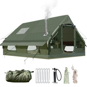 Tente de camping gonflable avec ouverture de cheminée et fenêtre de toit, tente d'extérieur pour 2 à 10 personnes, avec pompe à air, tente gonflable en tissu Oxford imperméable pour 4 saisons, montage (Yanchuang Store, neuf)