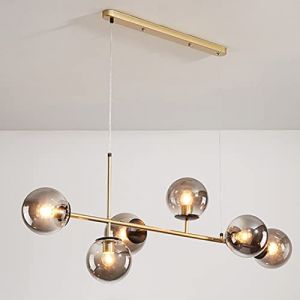 Lustre Globe en Verre Moderne éclairage lustres industriels du Milieu du siècle à 6 lumières Suspension linéaire plafonnier Suspendu en métal avec Abat-Jour en Boule de Verre pour Salon Ferm (limengmengys, neuf)