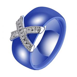 HIJONES Élégant Cristal Céramique Bague Dôme pour Femme Filles en Acier Inoxydable avec Zircone Cubique Alliance Anneaux de Mariage Bleu Taille 60 (HIJONESeurope, neuf)