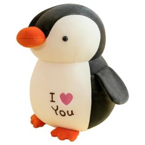 Jouet en Peluche Pingouin Kawaii Animal en Peluche Doudou en Peluche Oreiller Mignon Pingouin Poup&eacute;e Jouet en Peluche Coussin en Peluche D&eacute;cor de Maison Cadeau&mdash;I Love You Broderie (Noir, 25 CM) (Generic##, neuf)