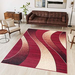 TAPISO Dream Tapis de Salon Chambre Salle à Manger Adulte Bureau Design Moderne Rouge Beige Bordeaux Abstrait Motif Ondes Vagues Poil Court Fin Doux Léger Résistant 250 x 300 cm (TAPISO-FR, neuf)