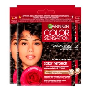 Garnier Color Sensation Coloration Permanente Châtain Foncé Color Shampoo Retouch Sans Ammoniaque 100% Couverture Repousse Cheveux Blancs Application Facile - 3 Teintes (Eurocali, neuf)