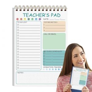 Teacher Notepad, Daily Checklist Planner Notebook, Portable 50 Sheet Writing Memo, Twin Coil Binding, 8.27x5.79 Inches, for School, Home, Organization, Pink, Green, Yellow (yuanzox, neuf)