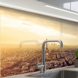 KitchenYeah© Crédence Adhésive Cuisine 60x80 cm Résistant À La Chaleur Plaque Adhesif Fond De Hotte Interieur Cuisson Sur Mesure Paris - Skyline - Coucher Soleil - Villes (KitchenYeah, neuf)