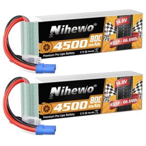 Nihewo 4s Lipo Batterie 14,8V RC Batterie 4500mAh 60C avec EC5 connecteur Compatible avec Arrma Axial Losi 1/8 Échelle RC Voiture Camion Véhicule Avion Hélicoptère Bateau Réservoir Modèles (2pcs) (SZHENIU, neuf)