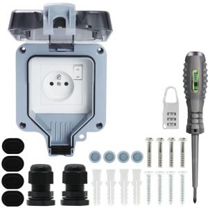 Prise Exterieure Etanche IP66 Double Prise de Courant et Volet de Protection Multiprise Electrique Murale de Jardin, Prise Anti-Poussière et Coupe-Vent avec Interrupteur, Voyant Lumineux (MPG1-FSN) (wenzhoumaozhoudianqikejiyouxiangongsi, neuf)