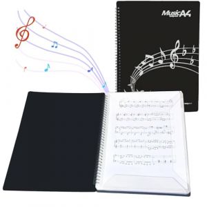 YFLeomry Classeur à partitions A4 30 pages/60 poches pour partitions A4, cahier de musique étanche en plastique noir pour chanteur, partitions, piano, guitare, violon, fichier, papier photos (YFL-STORE, neuf)