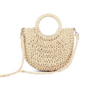 NICOLE & DORIS Sac à Main en Paille Femme avec Bandoulière - Rond en Rotin, D'épaule Tissé pour Voyage Vacances - Beige (LOTSLOT OÜ, neuf)