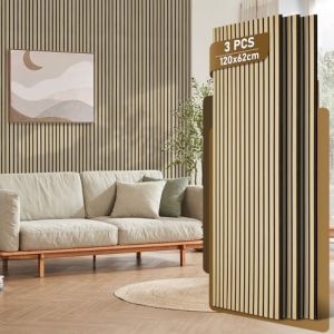 Fiqops Lot de 3 panneaux acoustiques en bois - 120 x 60 cm - Panneaux muraux en feutre et feutre - Couleur bois brut - Rev&ecirc;tement mural pour studio et maison - D&eacute;coration murale int&eacute;rieure - Grande (YunYang9, neuf)