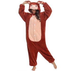 LATH.PIN Pyjama Combinaison Panda Unisexe Adulte Animal Onesie Cosplay Halloween Carnaval Costumes Femme Pyjama Animaux Costumes Hiver, XXL (Mescara, neuf)