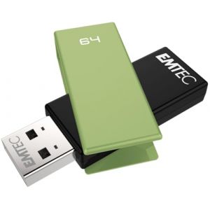 EMTEC, ECMMD64GC352, Cl&eacute; USB pivotante 64 Go en m&eacute;tal d'alliage de zinc, design color&eacute; et finition mate, vitesse de lecture 15 Mb/s, compatible Windows/Mac/Linux - Noire/Verte (THIL TRADING FR, neuf)