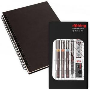 rOtring Isograph Fineliner Pen & Pencil College Set S0699390-3 Stylos techniques (0,20 mm, 0,40 mm, 0,60 mm) et porte-mine (0,5 mm) | Accessoires avec carnet noir (Famica FR, neuf)