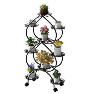 unho Support Plantes Intérieur 6 Niveaux, Porte Plante à roulettes Cache Pot sur Pied Intérieur Métal, Extérieur Jardin en Pot pour Salon Jardin Balcon - 73 x 30 x 124 cm (UNHO, neuf)