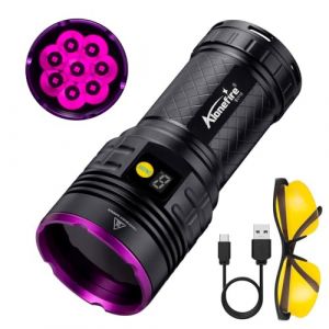 Alonefire SV118 80W Lampe Torche UV LED 365nm Puissante USB C Rechargeable Lumiere Noire Affichage Num&eacute;rique pour Resine, P&ecirc;che, Scorpion, Min&eacute;raux, Ambre avec Lunettes de Protection UV, Batterie (Alonefire FR, neuf)