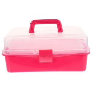 Baluue Bo&icirc;te de Rangement Plastique Translucide Rose Fuchsia Organisateur d'Outils de Nail Art Portable Poign&eacute;e Caisse Multifonction pour Manucure Beaut&eacute; et Soins Personnels 1 Pi&egrave;ce (Fortune Luck, neuf)