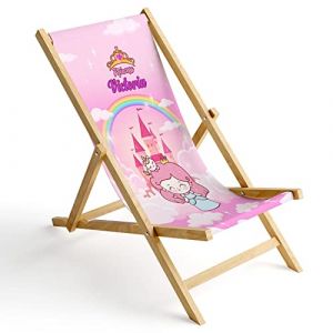 Ferocity Enfants Chaise Longue Pliable en Bois Fauteuil de Plage Pliant en hetre Classique Lit de Plage Princess [119] (ferocity-shop, neuf)