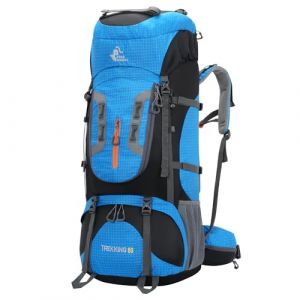 Bseash Sac &agrave; dos de randonn&eacute;e imperm&eacute;able 80 l avec housse de pluie, sac &agrave; dos l&eacute;ger pour sports de plein air, voyage, escalade, randonn&eacute;e (bleu) (Yinbaisi, neuf)
