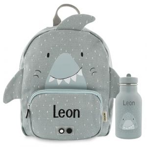 upstitch studio Trixie Sac à dos et gourde pour enfants, sac à dos de maternelle, sac à dos et gourde pour enfants, personnalisables avec nom individuel ou en kit, Motif requin, Set: Rucksack BIG + (upstitch studio, neuf)