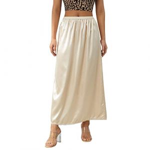 Edhomenn Jupe mi-longue en satin pour femme - Couleur unie - Taille élastique - Doublure intérieure - Jupe midi Y2k - Jupon sous robes, 02 Champagne, S (youanDIYIMING, neuf)