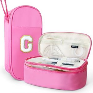 SparkleJoy Grande Trousse Scolaire Fille - Trousse &agrave; Crayons Double Compartiment avec Lettres Chenille, Pencil Case Girl pour &Eacute;cole, Bureau, Voyage - Cadeau Populaire pour Adolescent(Rose,G) (AutoVeloce Europe, neuf)