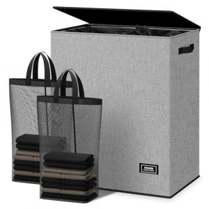 SOLEDI Panier a Linge avec Couvercle, Panier à Linge 2 Compartiment, 145L Corbeille a Linge, Paniere a Linge Sale pour Récupérer le Linge et Faire le Tri, Bac a Linge pour Buanderie, Gris (SOLEDI Direct, neuf)
