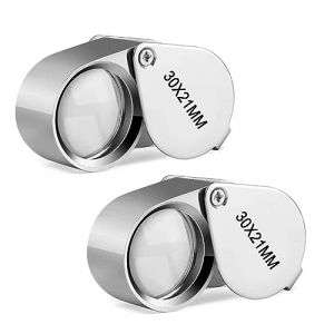 Loupe Bijoutier, 2pcs Loupe de Bijoutier X30 Loupe de Poche Pliable Loupe Portable Loupes de Bijoutier Bijoux Loupe Jewelers Loupe pour Pierres PréCieuses, Diamants, Plantes, Pièces de Monnaie (2PCS) (Cheerful Picks, neuf)