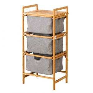 KARAT - Panier à linge en bambou avec 3 compartiments - Etagère de rangement vêtements - Collecteur de linge sale - Tri-linge écologique - Missouri, 33P x 44L x 96H cm (Velvet Trading, neuf)