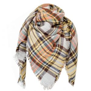 FIFTHAVE &Eacute;charpe Femme Homme Ch&acirc;le Cachemire Ecossaise Mode Ponchos Plaid Foulards Automne Hiver Oversize Cape Glands Scarf Carreaux Chaud Carr&eacute;e Souple &Eacute;tole Couvertures Jaune clair (Ysqtech, neuf)