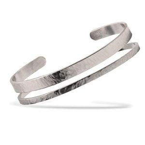Nato Cuff - Bracelet Jonc Acier Inoxydable Martel&eacute; Bijou Homme ou Femme Fait Main en France (Duo) (Nato Cuff, neuf)